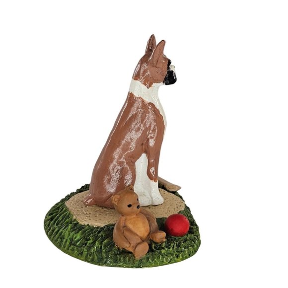 Boxer Dog Sitting Figurine Teddy Bear Ball Bone Bowl - Picture 6 of 9